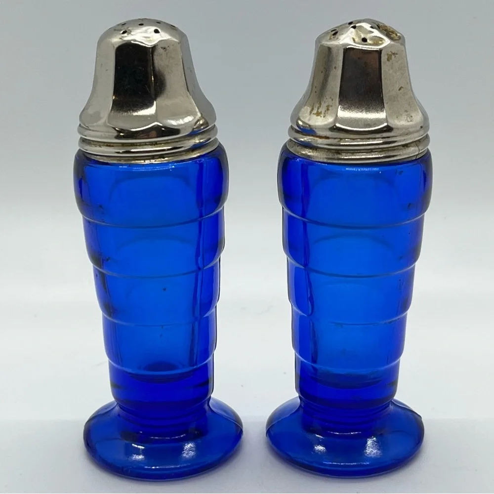 Vintage Hazel Atlas Moderntone Cobalt Blue Salt & Pepper Shakers